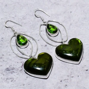Green Labradorite, Peridot 925 Sterling Silver Jewelry Earring 3.03" s335 - Picture 1 of 4
