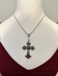 Cross Pendant Necklace Rhinestone Gothic Victorian Style Large New - Picture 1 of 10