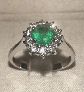 Ring aus Weißgold 18kt. Diamanten Natürliche Und Smaragd Natürlich Zambia - Picture 1 of 5