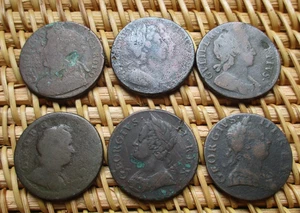 Lot of 6 Different Monarchs -Half Penny- England- 1660 to 1775-Detector finds - Picture 1 of 19