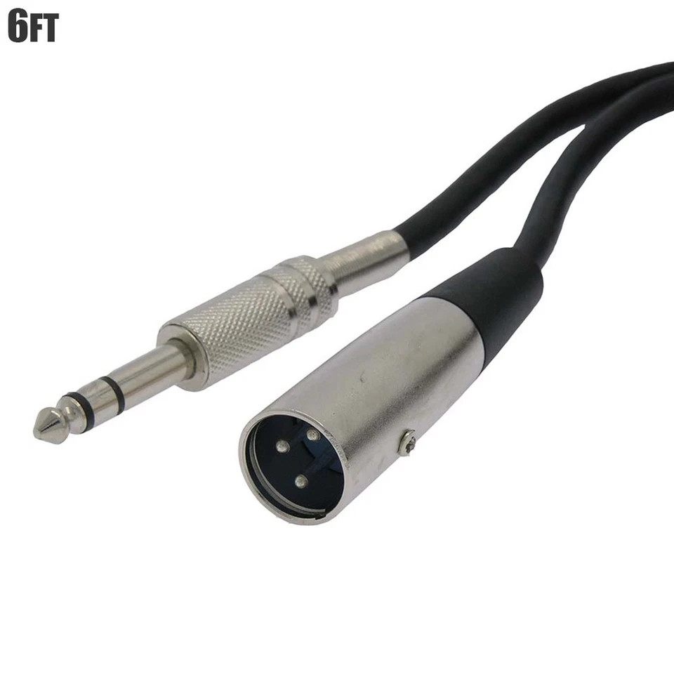 6FT XLR 3Pin Male to 6.35mm 1/4" Stereo Male Balanced Audio Mic Microphone Cable - Image 1 of 1