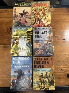 Zane Grey 6 Vintage Book Lot Hardcover- 1920s-1950's Dust Covers The Last Trail - Picture 1 of 16