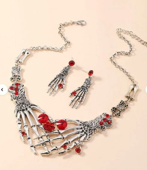 Скелет вручную сердце красный кристалл ожерелье серьги - Изображение 1 из 1