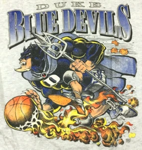 Vtg 90s Duke Blue Devils T-Shirt Flames Spell Out Logo Fire Basketball USA Sz XL - Picture 1 of 12