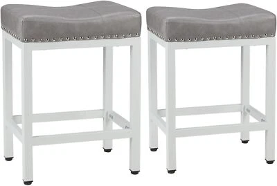 Set of 2 Counter Height Stools with Metal Legs Ergonomic Pu Leather Bar Stools - Image 1 of 4
