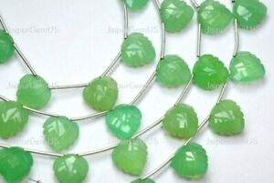 5 Match Pair, Green Dyed Natural Chalcedony Carving Heart Shape Beads, Size-12mm