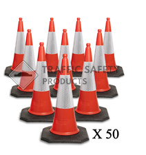 PACK OF 50 - U.K ELITE Road Traffic Cones ( Heavy Duty - 2 Piece - 750mm )