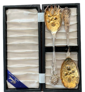 Vintage Raimond Sheffield England Decorative Silverplate Serving Spoon Set Case - Picture 1 of 6