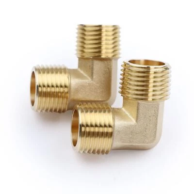 U.S. Solid 90 Degree Elbow Brass Fitting NPT 1/2" Male x 1/2" Male, 2pcs
