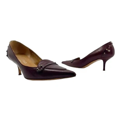 Vintage 90s VALENTINO Womens 6.5 37 GARAVANI Studded Leather Pumps Pointed BROWN - Image 1 of 4