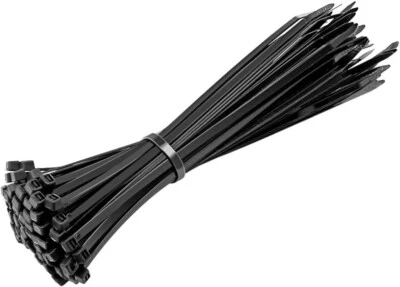 BODYGENIX (200Pcs) 300mm x 4.8mm Cable Ties Black Nylon Self-locking Plastic Wire Zip Ties