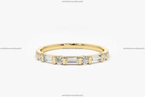 Gift For Her 14k Gold Diamond Alternating Art Deco Birthday Diamond Ring - Picture 1 of 8