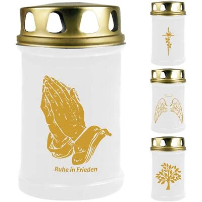 HSCANDLE Grabkerze Weiß Motiv 48 Stunden Grablicht Grabkerzen Grablichter Gold Klassisch