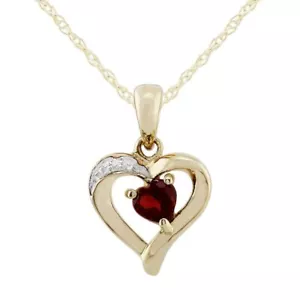 Pendente Classico In Granato A Cuore E Diamante In Oro Giallo 9 Carati - Foto 1 di 1