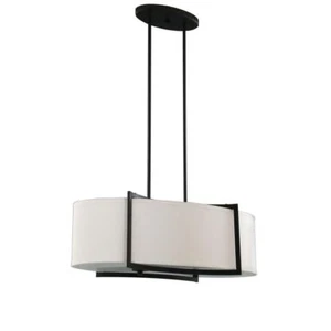Hampton Bay 3-Light Bronze Trestle Pendant with Cream Fabric Shade 16659 - Picture 1 of 2