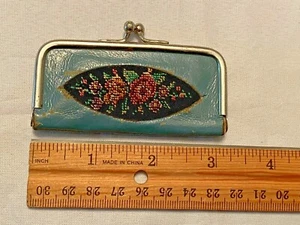 Manicure Case- Made In Germany Blue Genuine Leather- Needlepoint Floral Design - Picture 1 of 7