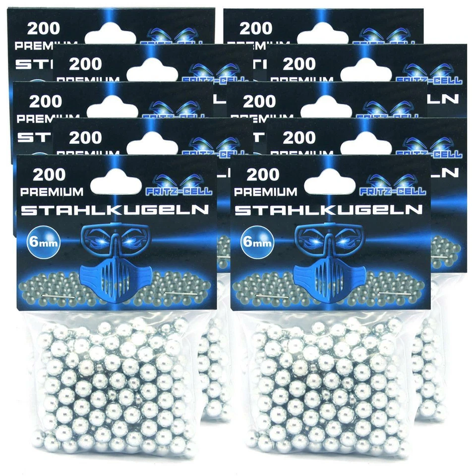 10 x Fritz-Cell 200 Stahlkugeln 6,0 mm BBs zinkbeschichtet, Rundkugeln