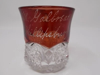 Phillipsburg KS EAPG Ruby Stain Souvenir Mug Louisa M. Galbreath Button Arches - Image 1 of 4
