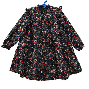 Gap Girls 5T Long Sleeve Corduroy Dress Black Multicolor Floral Ruffle Prairie - Picture 1 of 7