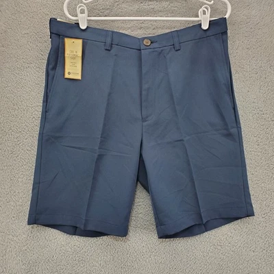 Haggar Cool 18 牛津短裤男式 36 码海军蓝平前全新带标签 — 第 1/4 张图片