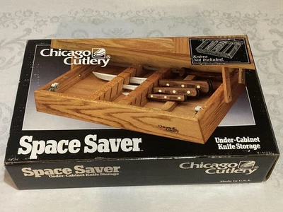 Chicago Cutlery Space Saver Under Cabinet Knife Solid Oak Storage In Box - Image 1 of 4