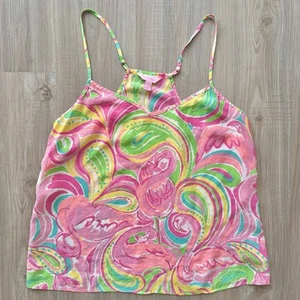 Lilly Pulitzer Pink Flamingo Halter Tank Womens Large Blouse Swirls SILK - Picture 1 of 5