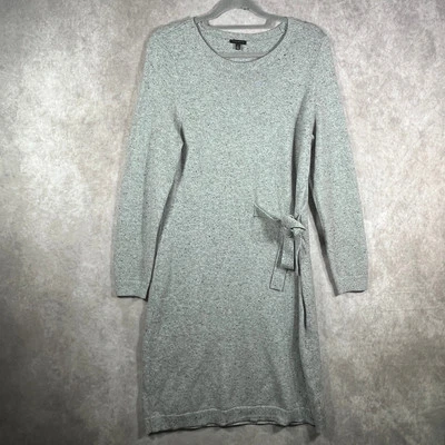 Talbots Sweater Dress Womens Large Gray Knit Knee Length Tie Front Long Sleeves - Image 1 of 4