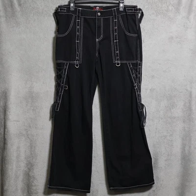 Royal Bones Pants Womens 15 Black White Goth Punk Lace Up Rave Cargo Wide Leg - Image 1 of 4