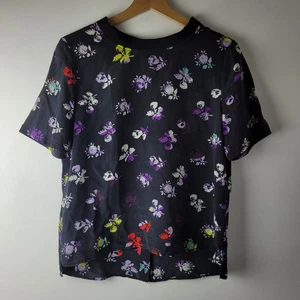 Diane Von Furstenberg Women Size S Black Floral Silk Blouse Smart Casual Summer - Picture 1 of 12