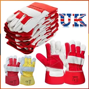 More details for heavy duty thick leather safety work gloves hand protection builders gardening