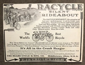 Racycle Bicycle Silent Ride Middletown Early 1900’s Print Ad 5.75 X 4.25” L3 - Bild 1 von 1