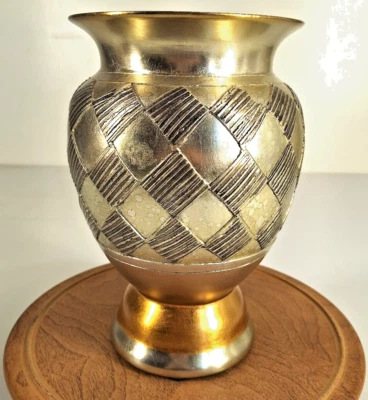 Jarrón de cerámica arte floral de colección tono dorado en relieve Foto 1 de 4