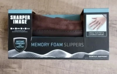 Men's Memory Foam Slippers by Sharper Image Size L Brown New - Image 1 of 4