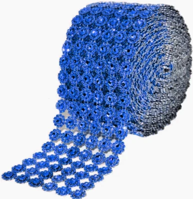 4.5" x 10 yards Flower DIAMOND MESH WRAP ROLL RHINESTONE BLING RIBBON, 24 rows!  - Image 1 of 2