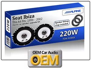 Seat Ibiza Rear Door speakers Alpine car speaker kit with Adapter Rings 220W - Picture 1 of 2