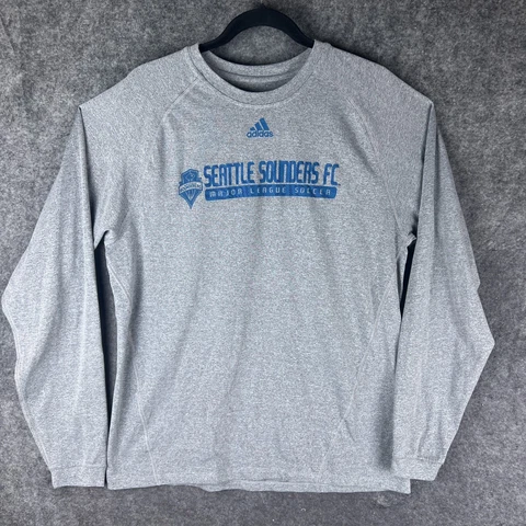 Seattle Sounders Shirt Mens Medium Gray Adidas Long Sleeve MLS Soccer Cover