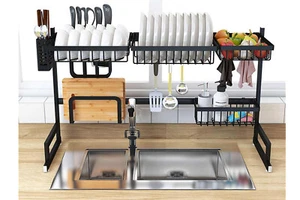 Scolapiatti Colapiatti da Cucina 2 Livelli Gocciolatoio Appoggio Lavandino Nero - Foto 1 di 5
