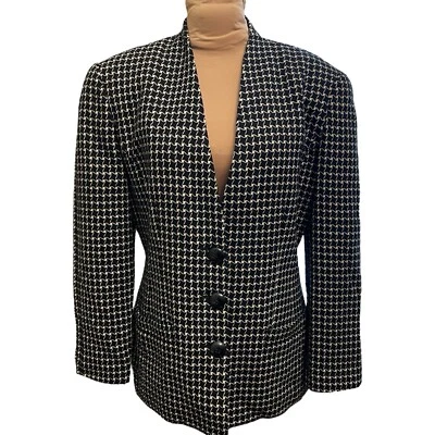 Linda Allard For Ellen Tracy Blazer Jacket Women Sz 10  Black White Wool - Image 1 of 4