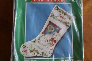Bernat Crosstitch SNOWBALL AND PUFF Christmas Stocking Cat Kitten White Persian - Picture 1 of 9