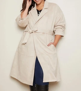Ladies plus size 24 Autograph stone mock suede belted jacket coat suedette New - Picture 1 of 3