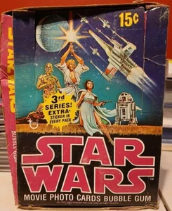 Vintage Star Wars Series 3 (Yellow) Empty Display Box 1977 Topps & Bonus Wrapper - Picture 1 of 8