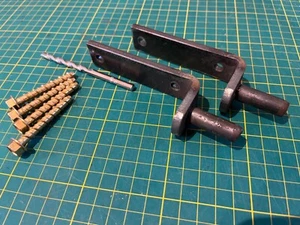 12MM WROUGHT IRON METAL GATE HINGES WITH CONCRETE/WOOD FIXTURES AND DRILL BIT - Picture 1 of 6