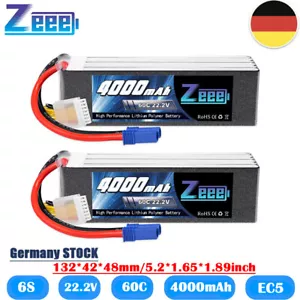 2pc Zeee 6S Lipo Akku Batterie 22,2V 4000mAh EC5 60C für RC Auto Flugzeug Truggy - Bild 1 von 9