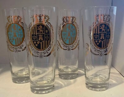 VTG Federal Glass Baronet Tumblers Set of 4 12oz Coat of Arms 2 Black and 2 Blue - Image 1 of 3