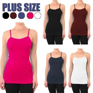 Womens Tee Plus Size Tank Top Long Cami Spaghetti Strap Basic Camisole Solid Red - Picture 1 of 2
