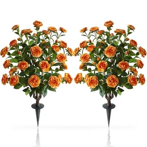 37 Inch Tall Artificial 2Pack Camellia Tree Soil Insertion w/Spike Faux Floral - Picture 1 of 10