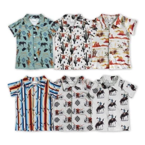Western Baby Cowboys Toddler Summer Short Sleeve Button-Sown Shirt Top Tee - Picture 1 of 16
