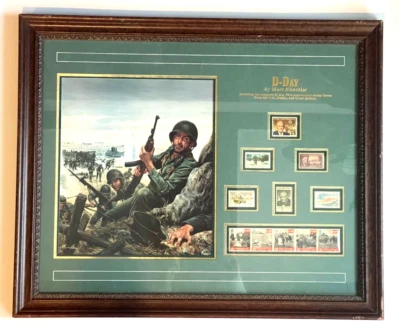 D-Day Art Print by Mort Kunstler w/50th Anniversary Stamp Issues US, France. UK - Image 1 of 4