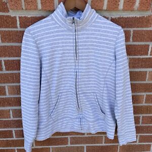 LL Bean Full Zip Sweatshirt Women’s Large Gray Striped Front Pocket Stretch Soft