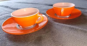 A1/ ⚠️ BC VINTAGE 2 TASSE CAFÉ + 2 SOUS TASSE DURALEX ORANGE ANNEE 70 ⚠️ - Imagen 1 de 6